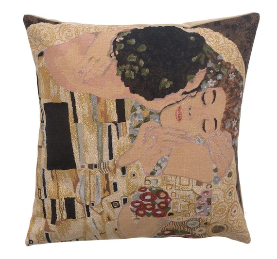 Klimt's The Kiss Tapestry Cushion Cover: Woven Art Pillow (18x18 inch)