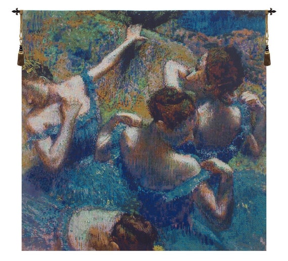 Blue Dancers Tapestry: Belgian Woven Jacquard Wall Art