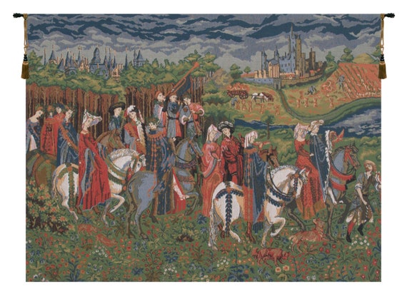 Duke of Berry Tapestry: Woven Medieval Wall Hanging, Belgian Art (25x35 inch)
