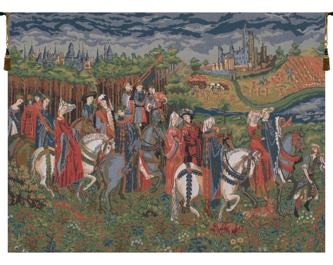 Duke of Berry Tapestry: Woven Medieval Wall Hanging, Belgian Art (25x35 inch)