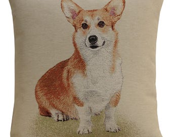 Corgi Tapestry Cushion Cover 18x18  - Belgian Woven Dog Pillow Case for Couch or Bed Decor