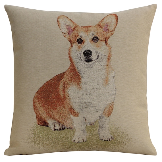 Corgi Tapestry Pillow Cover: Belgian Woven Dog Cushion (18x18 Inch)