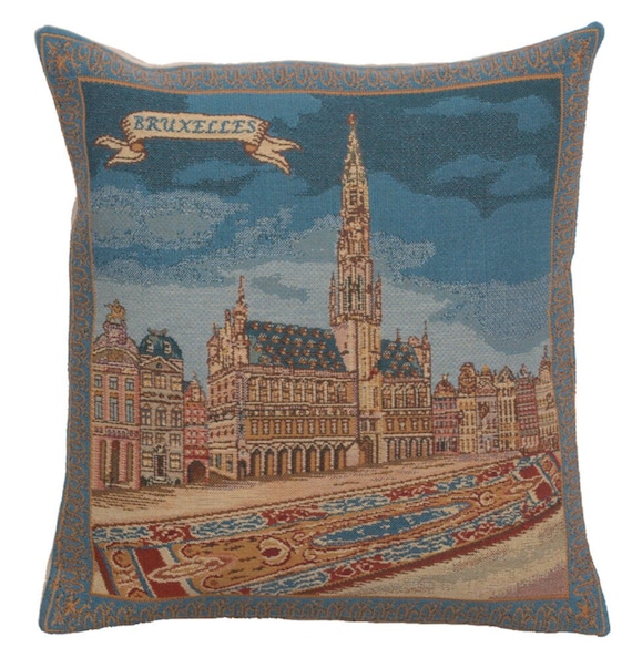 Grand Place Brussels Tapestry Pillow Cover: Belgian Woven Throw Pillow (16x16 Inch)