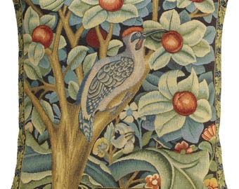 William Morris Woodpecker Throw Pillow Cover Floral Bird Woven Cushion Couch Decor 18x18