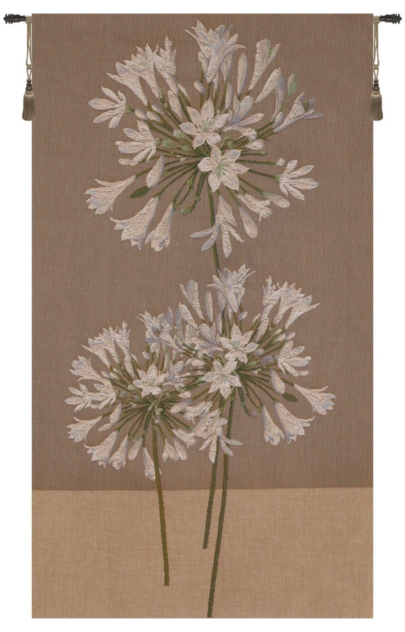 Elegant Agapanthus Floral Jacquard Tapestry: French Woven Wall Art Decor (34x18 inches)