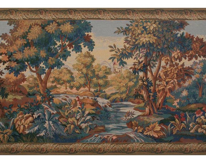 Verdure Aubusson Tapestry Wall Hanging Belgian Woven Landscape Medieval European Vintage Decor Art