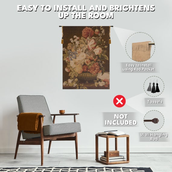 European Jacquard Tulip Bouquet Wall Tapestry - Vintage Floral French Hanging Art for Living Room