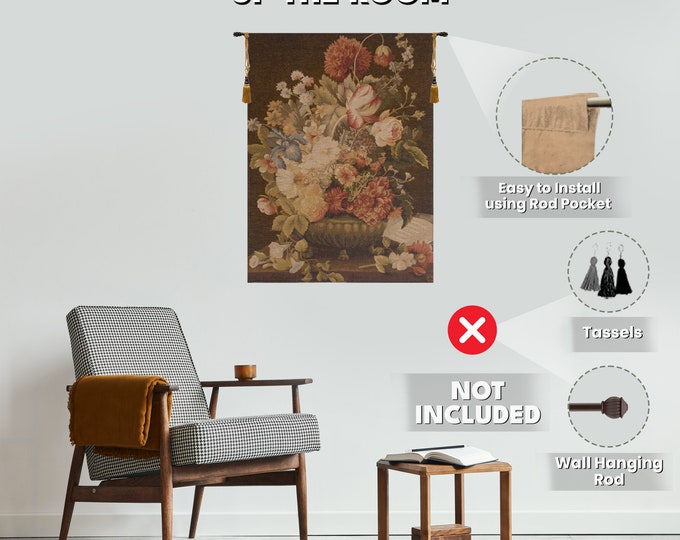 European Jacquard Tulip Bouquet Wall Tapestry - Vintage Floral French Hanging Art for Living Room