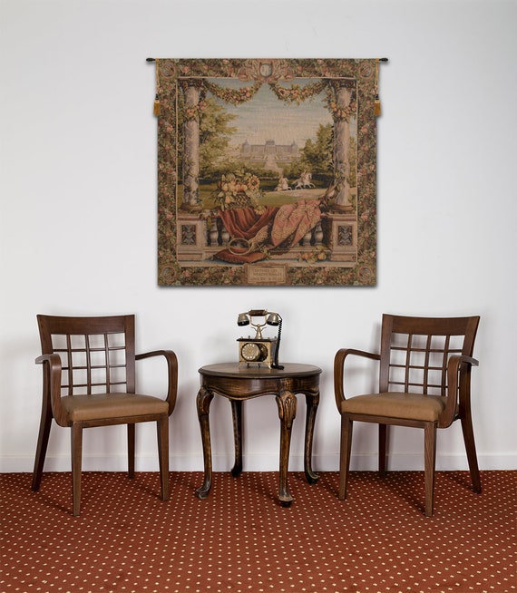 Elegant French Chateau Jacquard Tapestry: Large Medieval Floral Wall Hanging for European-Inspired Decor