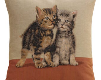 Two kittens Tapestry Cushion Cover - Jacquard Woven Cushion Cover - 14x14 inch Throw Pillow Case - French Woven Tapestry Throw Pillow Cover
