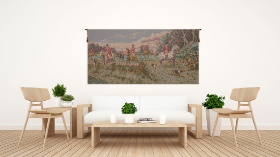 Medieval Hunting Scene European Tapestry - La Chasse a Courre Jacquard Woven Wall Art Hanging