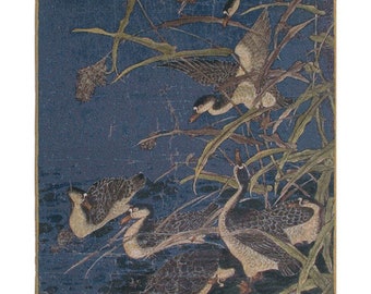 Panel with Ducks European Wall Tapestry - Woven Jacquard Wall Décor Art - Birds Lover Wall Hanging - Blue Background Gobelin Wall Art