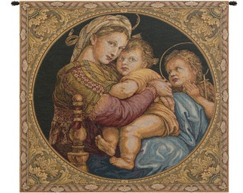 Madonna Della Seggiola European Wall Tapestry - Religious Wall Hanging - Jacquard Italian Wall Tapestry - Family Love Woven Wall Hanging