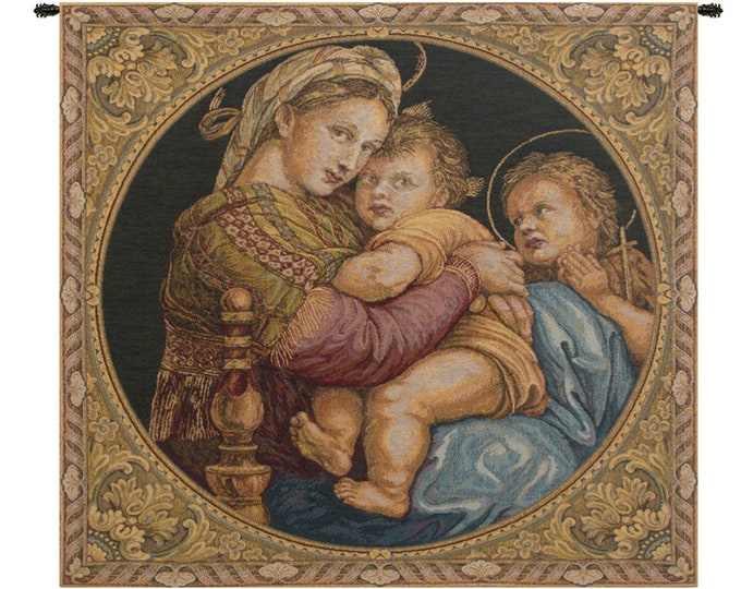 Madonna Della Seggiola Tapestry: Italian Renaissance Woven Wall Hanging