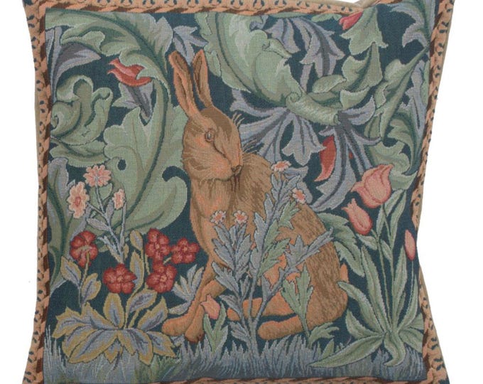 William Morris Rabbit Left Tapestry Pillow Cover 19x19 inch - Jacquard Woven Gobelin Cushion Case - Decorative Sofa Throw Pillow Covers
