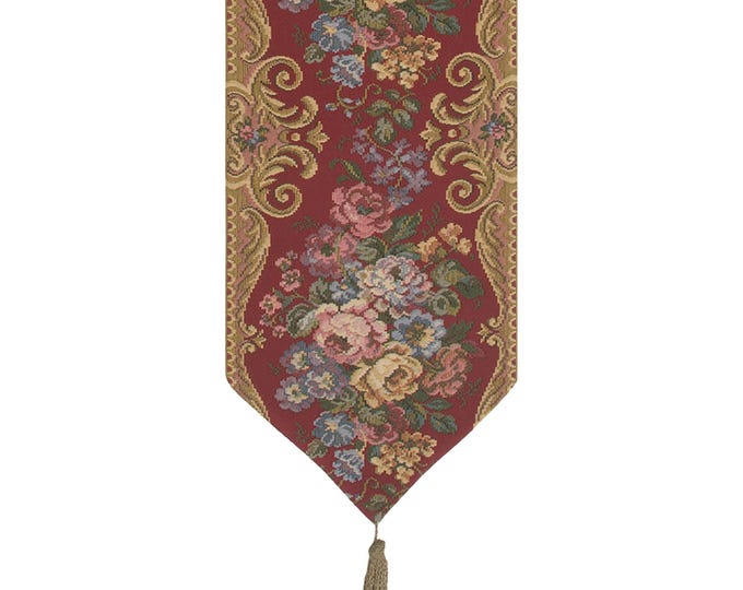 Floral Jacquard Table Runner: Elegant European Tapestry, Woven in Belgium