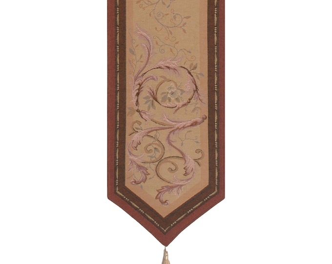 Floral Jacquard Woven Table Runner: French Tapestry with Tassels, 14x72 Inch