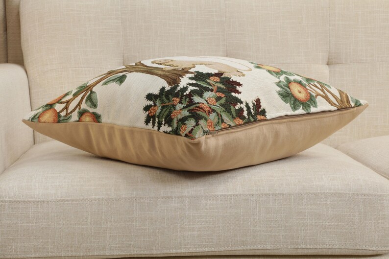 Lion Pheasant Tapestry Throw Pillow Cushion Cover: French Jacquard Woven Medieval (19x19 Inch) image 5