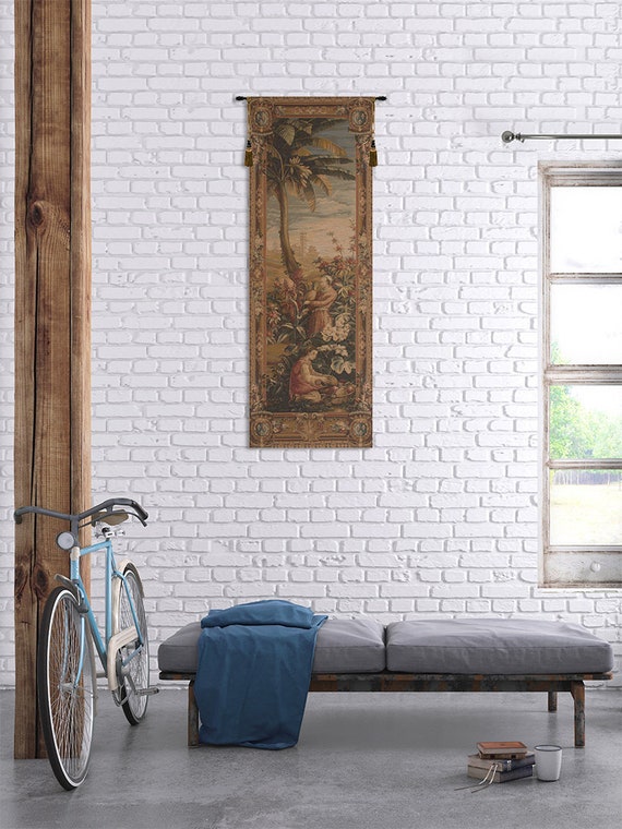 French Woven Wall Tapestry: Pineapple Harvest, Medieval Floral Art