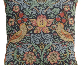 William Morris Strawberry Thief Pillow Cover: Belgian Tapestry Cushion 18x18 Inch Decorative Woven Case