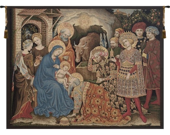 Adoration Palla Strozzi European Wall Tapestry - Religious Wall Decor Art - Christian Italian Wall Tapestry - Decorative Woven Wall Hanging