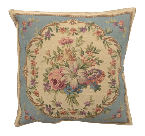 Vintage Floral Tapestry Pillow Covers - Belgian Woven Cushions 18x18 inch - French Decor Gift