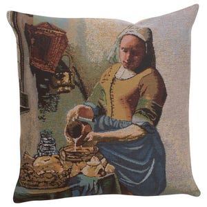 The Milkmaid Tapestry Cushion Cover: Belgian Woven Art Pillow (16x16 inch)