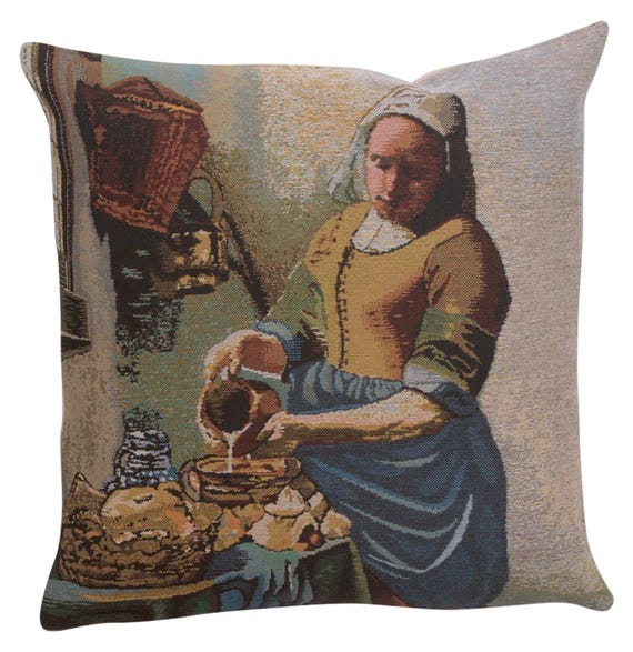 The Milkmaid Tapestry Cushion Cover: Belgian Woven Art Pillow (16x16 inch)