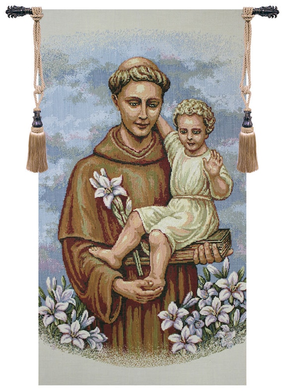 Saint Anthony Tapestry: Belgian Jacquard Religious Wall Hanging (39x21 inch)