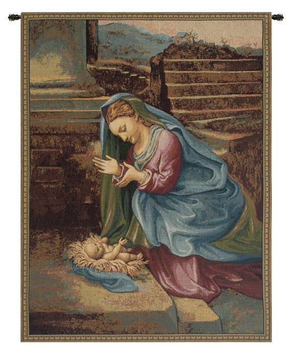 Madonna and Child Woven Wall Tapestry: Italian Religious Art