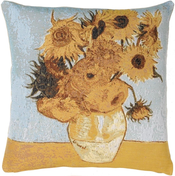 Van Gogh Sunflowers Tapestry Pillow Cover: French Jacquard Cushion (19x19 Inch)