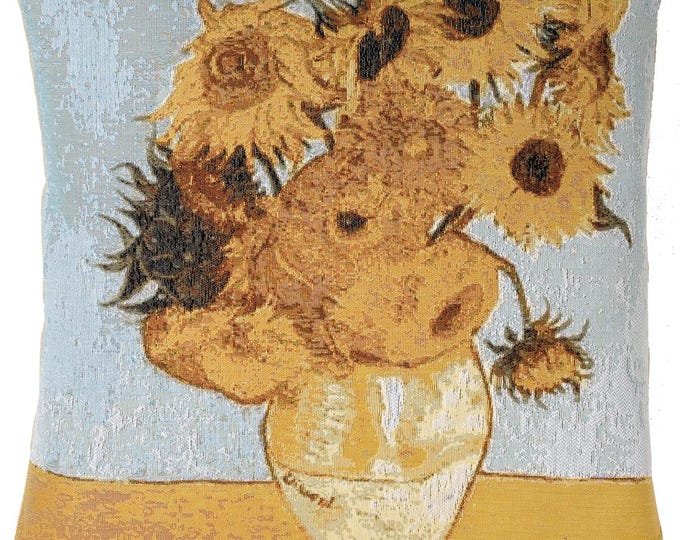 Van Gogh Sunflowers Tapestry Pillow Cover: French Jacquard Cushion (19x19 Inch)