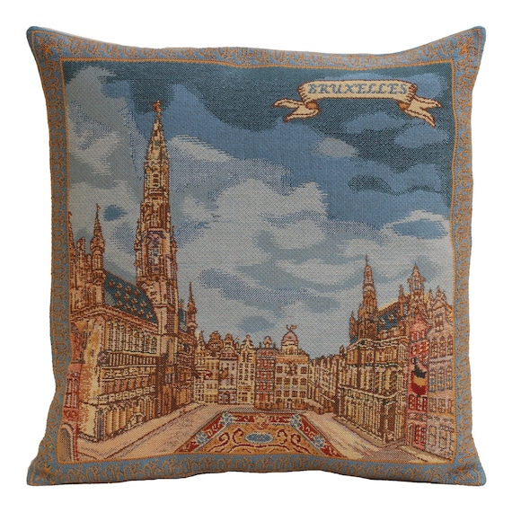 Grand Place Brussels Tapestry Pillow Cover: Belgian Woven Gothic Decor (16x16 Inch)