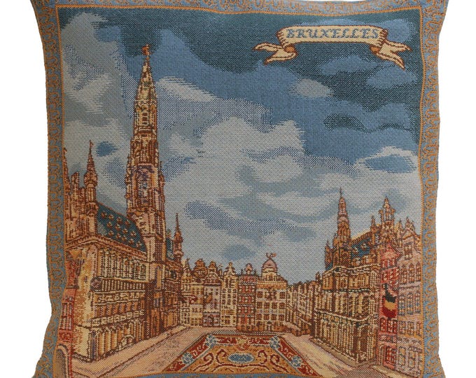 Grand Place Brussels Tapestry Pillow Cover: Belgian Woven Gothic Decor (16x16 Inch)