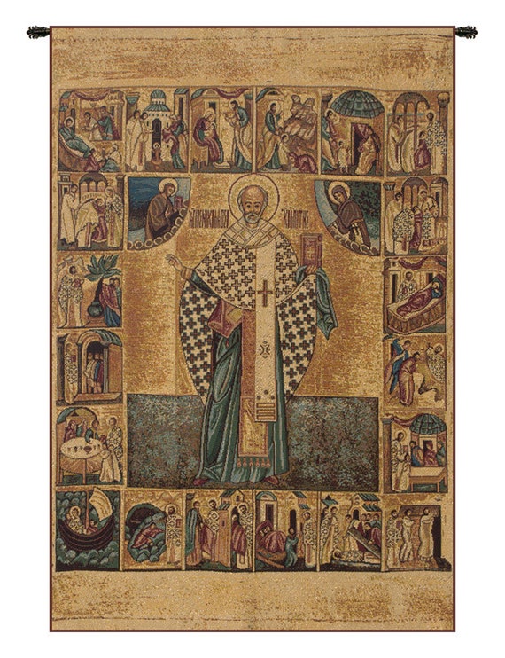 Saint Nicholas Tapestry: Italian Woven Religious Wall Hanging (24x17 inch)