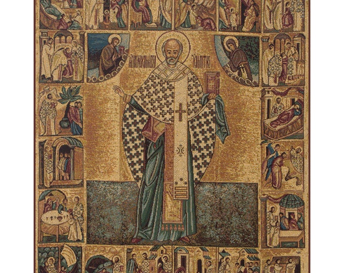 Saint Nicholas Tapestry: Italian Woven Religious Wall Hanging (24x17 inch)