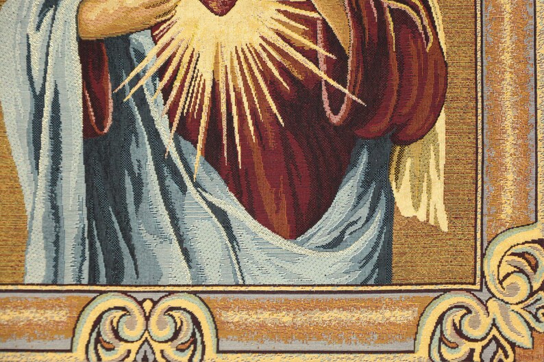 Tapiz italiano del Sagrado Corazón - Arte religioso de pared con Jesús y la Virgen María imagen 4