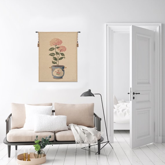 Pink Hydrangea Belgian Wall Tapestry: Floral Home Decor (37x28 inch)