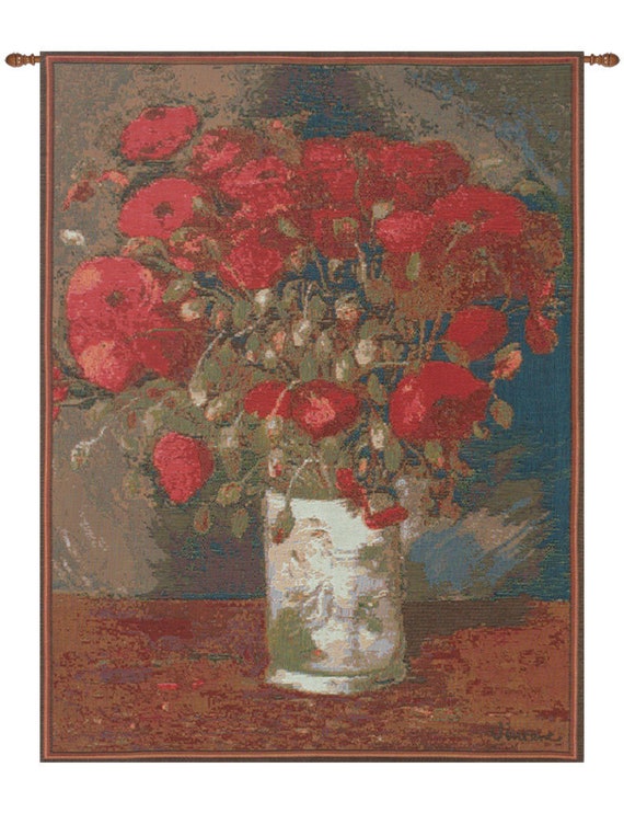 Van Gogh Poppies Woven Wall Tapestry: French Impressionist Floral Art