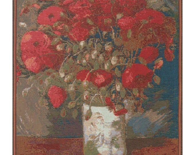 Van Gogh Poppies Woven Wall Tapestry: French Impressionist Floral Art