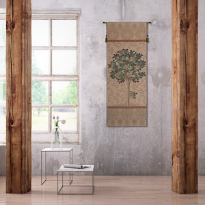 Medieval Orange Tree Tapestry - European Woven Jacquard Wall Hanging - Naturel French Art Decor