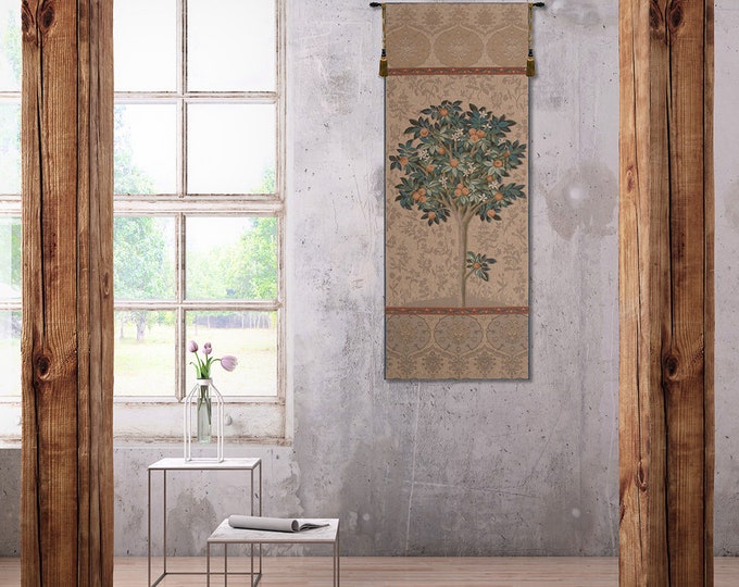 Medieval Orange Tree Tapestry - European Woven Jacquard Wall Hanging - Naturel French Art Decor