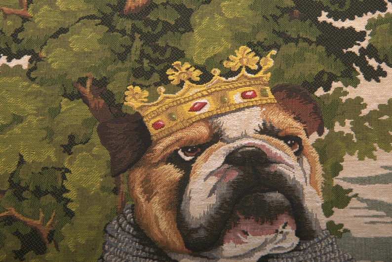 Housse de coussin chien Arthur belge, 18 x 18 tissée en Belgique décoration bouledogue, coussin, tapisserie armure de chevalier médiéval cadeau unique image 5