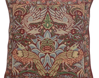 William Morris Tapestry Throw Pillow Cover: Peacock and Dragon, Gobelin Woven 16x16