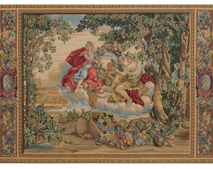 Bacco European Floral Fruit Woven Tapestry - Medieval Italian Jacquard Wall Hanging Art Decor