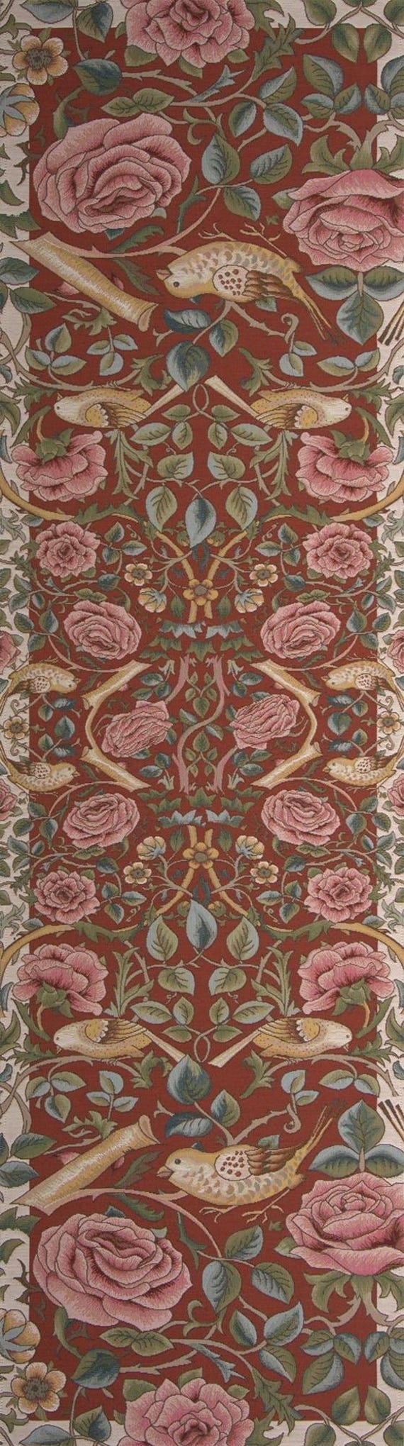 Roses and Birds II Red Table Runner