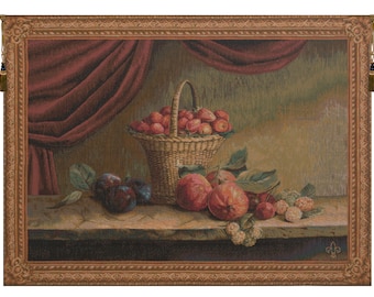 Basket of Strawberries European Wall Tapestry - Medieval French Wall Décor Art - Fruits Decorative Wall Art - Woven Jacquard Wall Hanging