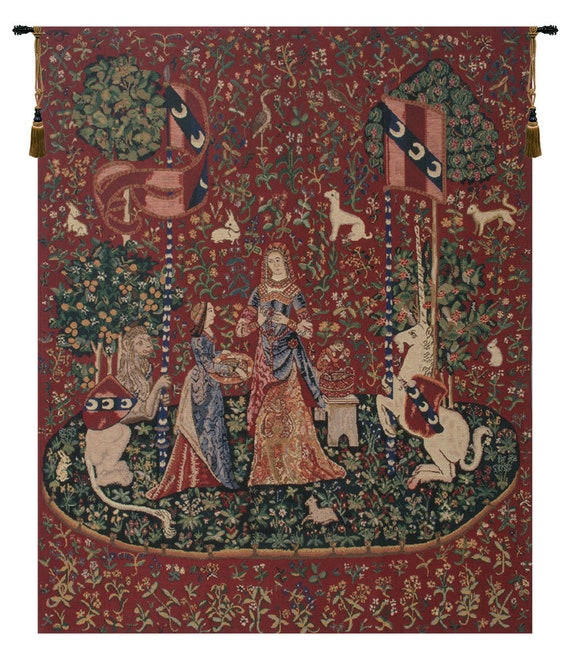 Lady and the Unicorn Tapestry: Medieval Mille Fleurs Woven Wall Hanging