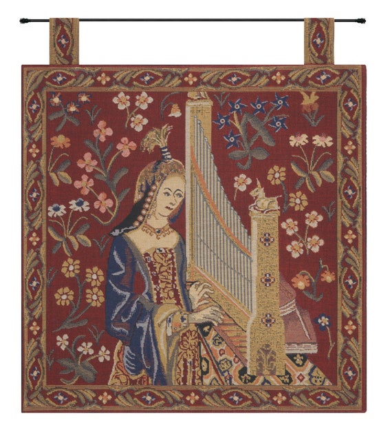 Lady and Unicorn Tapestry: Medieval Woven Wall Hanging, 19x19 inch