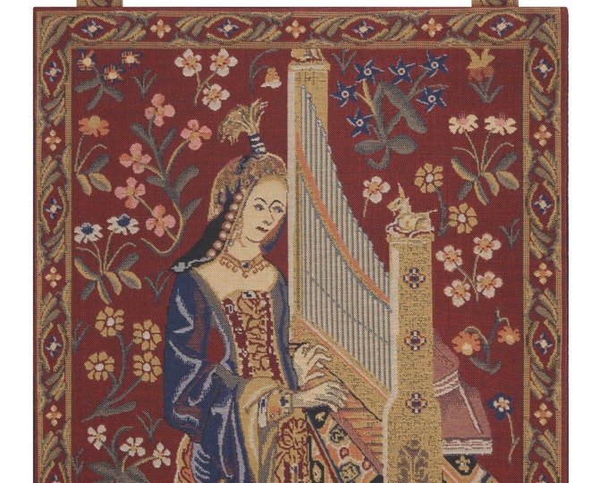 Lady and Unicorn Tapestry: Medieval Woven Wall Hanging, 19x19 inch